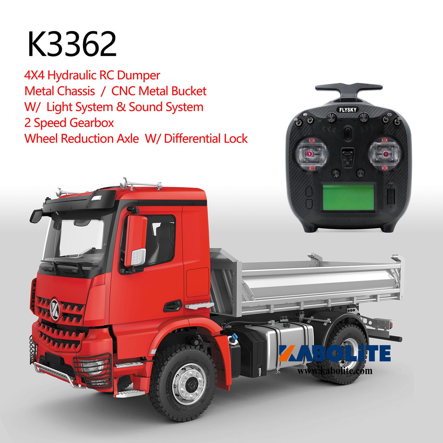 1/14 4WD Metal Hydraulic Car Kabolite RC Dumper Radio Controlled Tipper K3362 4x4 Sound Light System CNC Metal Bucket
