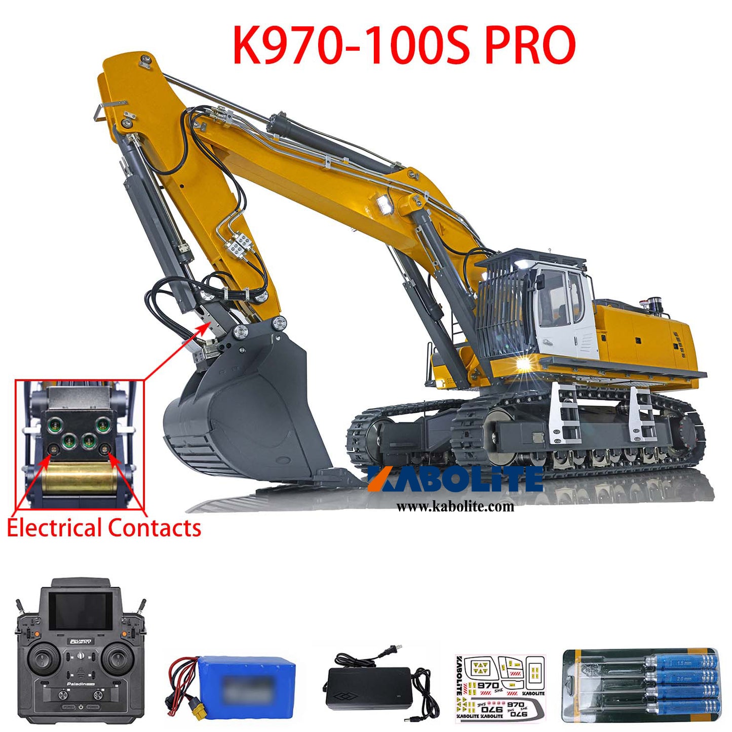 Kabolite 1/14 Remote Control Hydraulic Excavator K970 100S Pro RC Digger Hobby Model ESC Servo Motor DIY Upgraded RTR Version