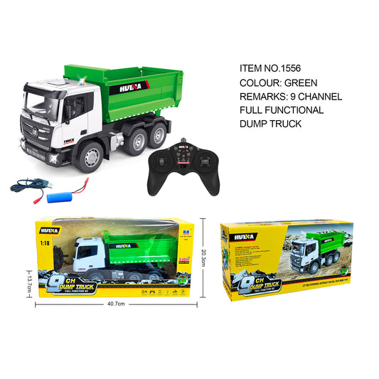 HUINA 1/18 1556 9CH RC Dumper Tipper Truck Model Car Battery 2.4G Remote Control Toy Best Gift