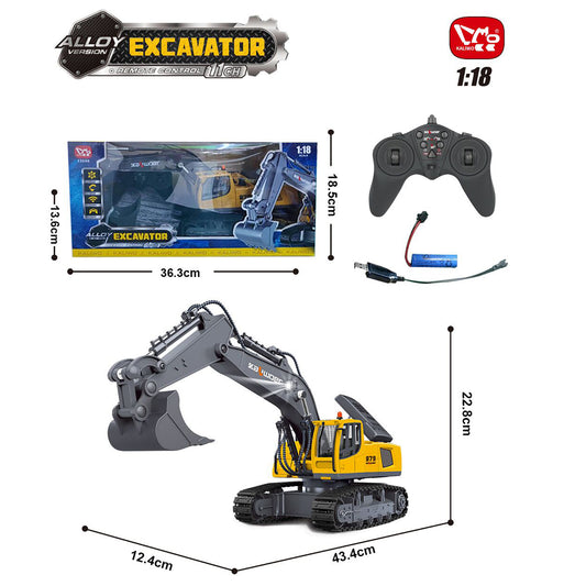 HUINA 1/18 RC Toys 13550 Remote Control Excavator 11CH 350 Degrees Rotation RC Digger 2.4G Radio Battery Light Sound USB for Child