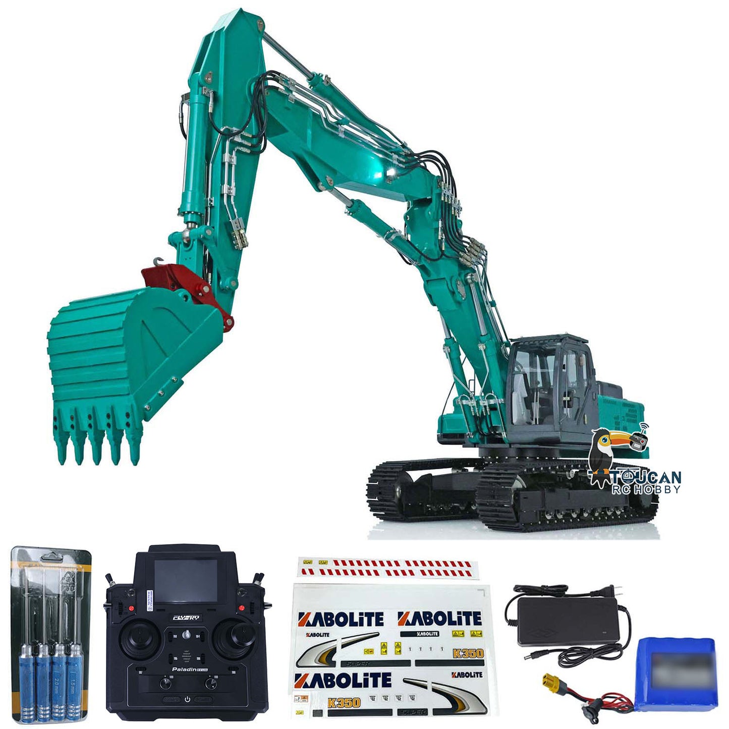 Kabolite 1/14 K350-200 RC Metal Hydraulic Excavator Digger 3-piece Boom Car Sounds Paladin18EVLite Radio Controller