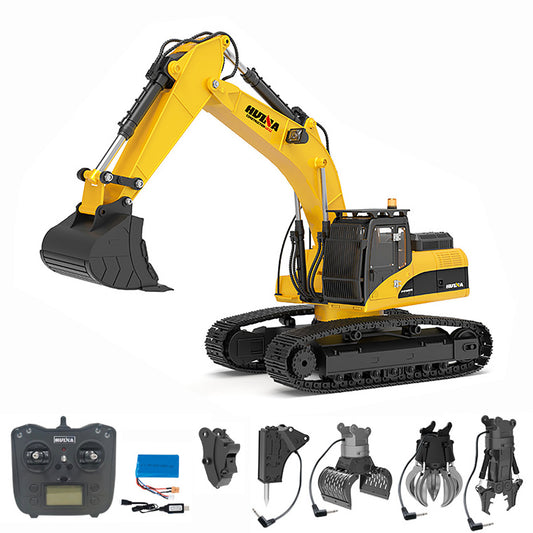 New Upgrade HUINA 1/14 Metal Excavator Model Engineering Vehicle 580 Electric Ball Grabber 360 Rotating Shear Claw Sound Lights