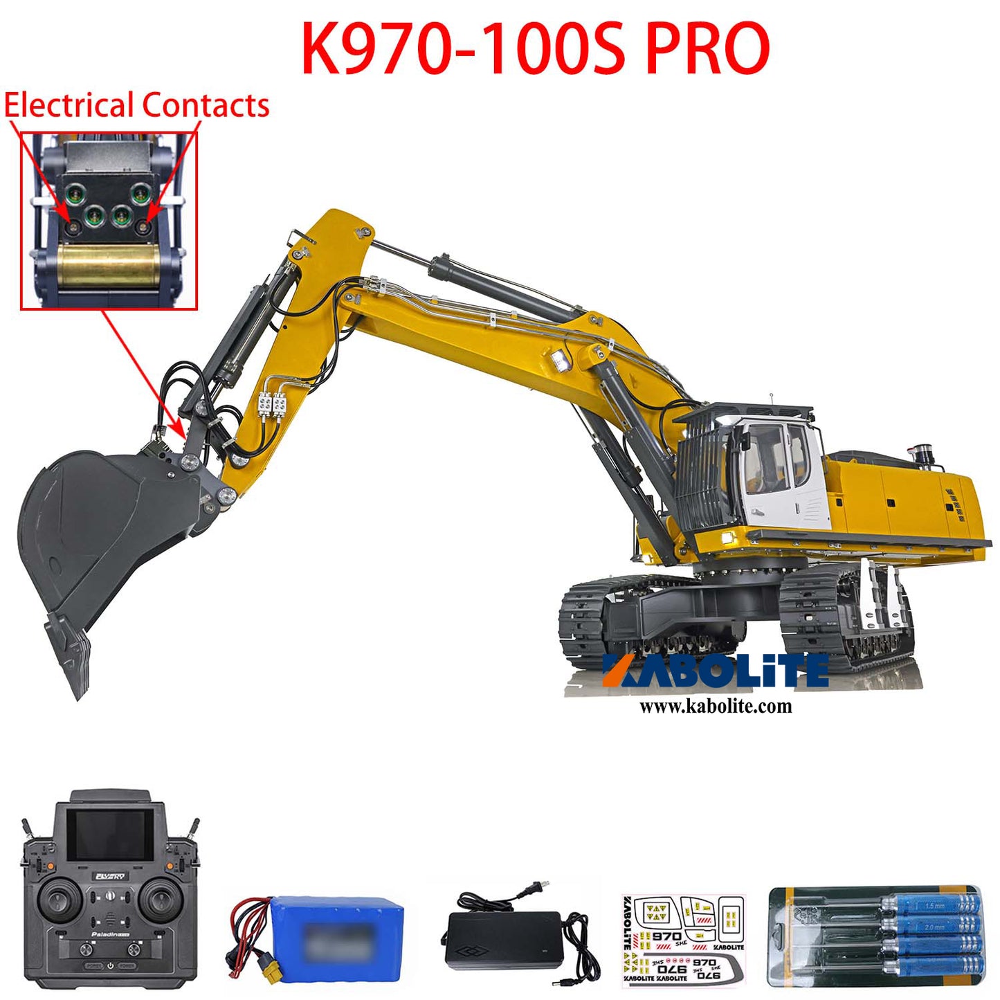 Kabolite 1/14 Remote Control Hydraulic Excavator K970 100S Pro RC Digger Hobby Model ESC Servo Motor DIY Upgraded RTR Version