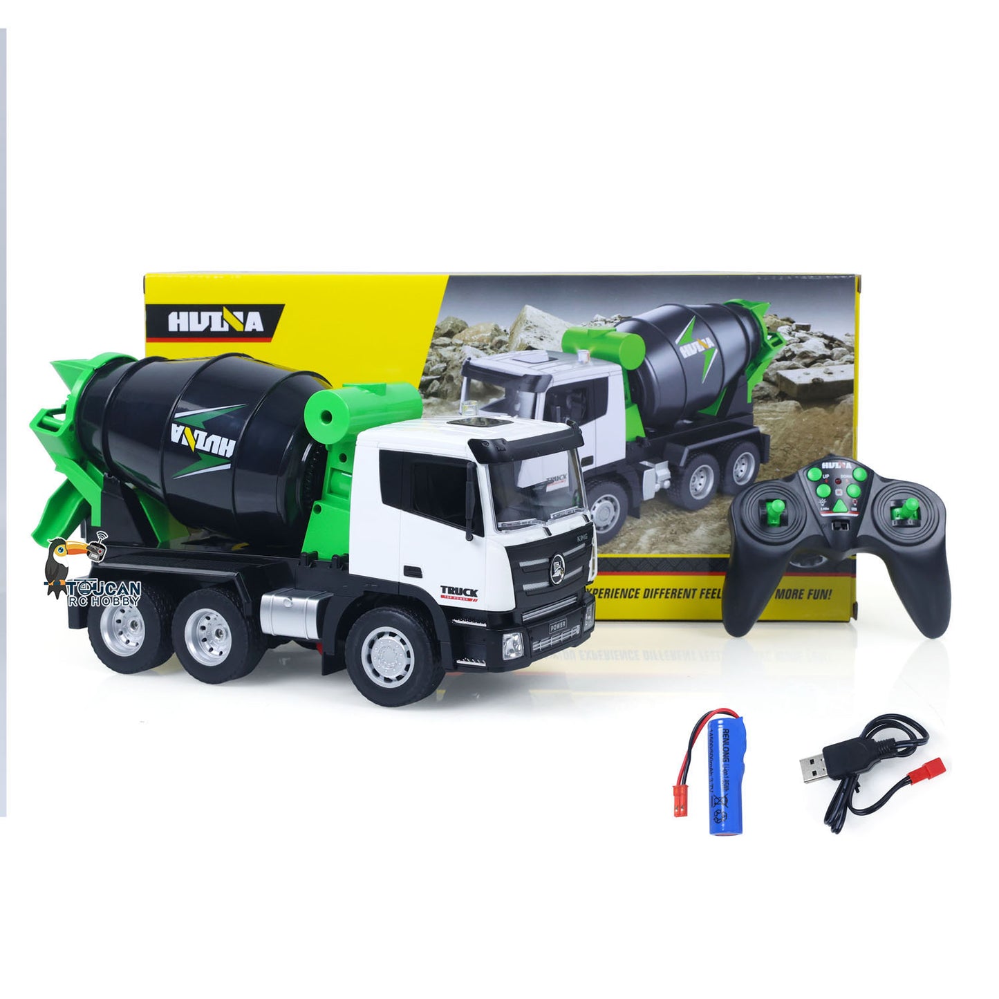 HUINA 1/18 1557 9CH RC Concrete Car Mixer Truck Model 2.4G Remote Control Tractor Toy Gift