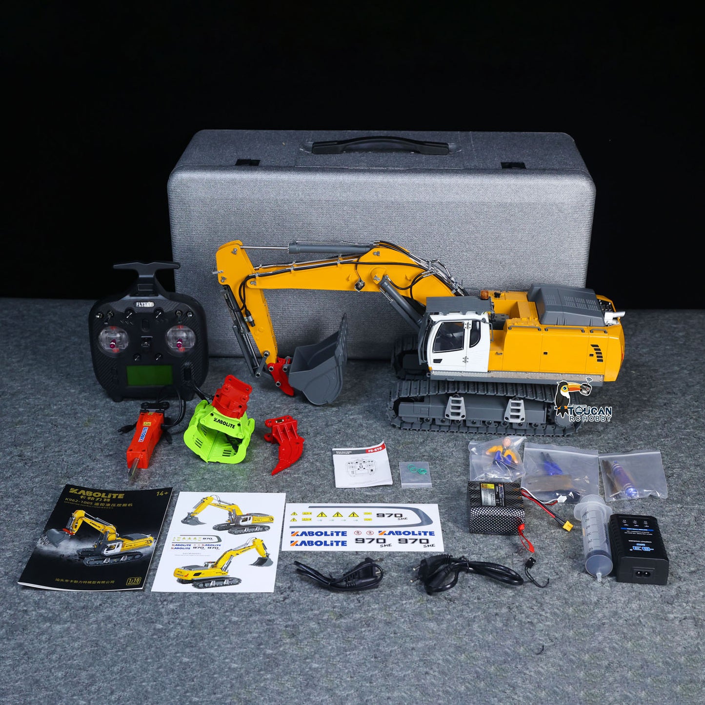 New Released! KABOLITE 1/18 K962 100S Remote Control Hydraulic Excavator RC Digger Electric Claw Ripper Hammer Construction Car Machine Toys