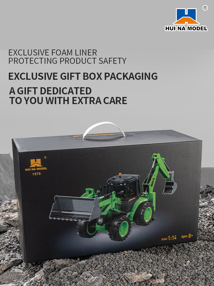 HUINA 1/14 1579 Remote Control Backhoe Excavator 2.4G 9CH RC Loader Model Toys RC Construction Vehicles