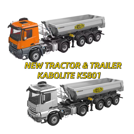 Kabolite K5801 Car 1/14 Scale 4X4 RC Tractor Truck 3Axles AWD W/ Electric Lifting Hopper Dump Trailer Tipper Battery