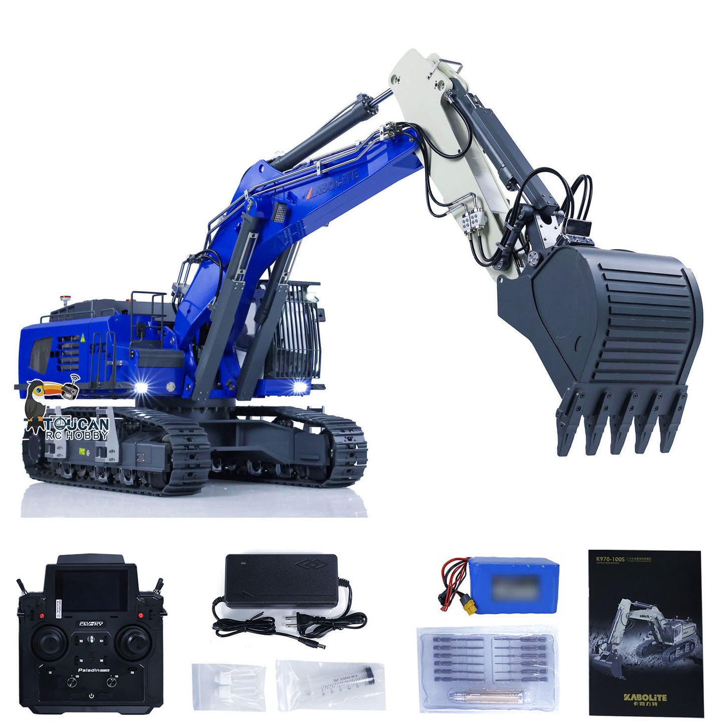 Kabolite K970-100S Pro Version 1/14 Hydraulic RC Excavator Digger Metal Construction Vehicles Ready to Run with Smoker Light Sound