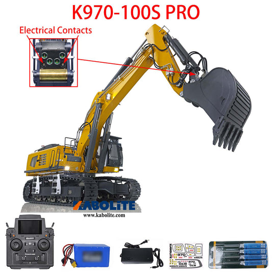 Kabolite 1/14 Remote Control Hydraulic Excavator K970 100S Pro RC Digger Hobby Model ESC Servo Motor DIY Upgraded RTR Version