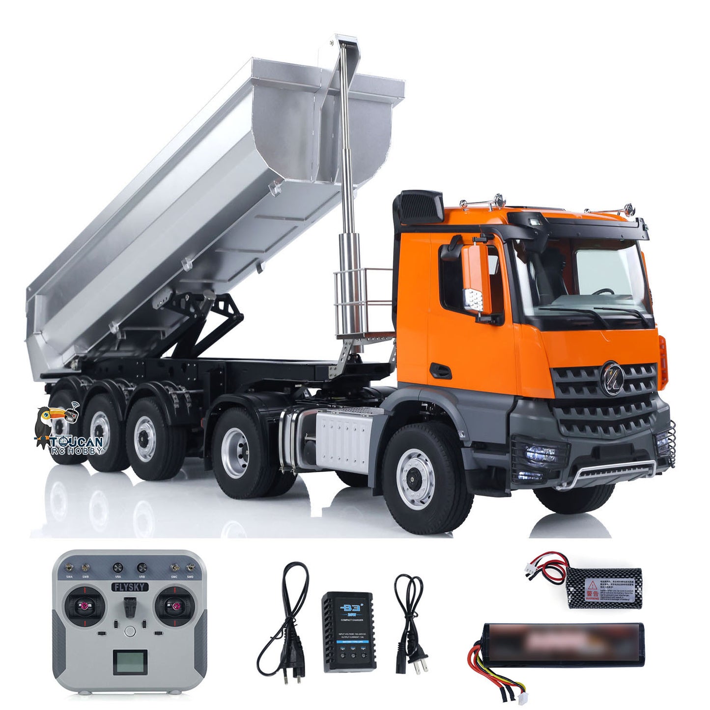 Kabolite K5801 Car 1/14 Scale 4X4 RC Tractor Truck 3Axles AWD W/ Electric Lifting Hopper Dump Trailer Tipper Battery