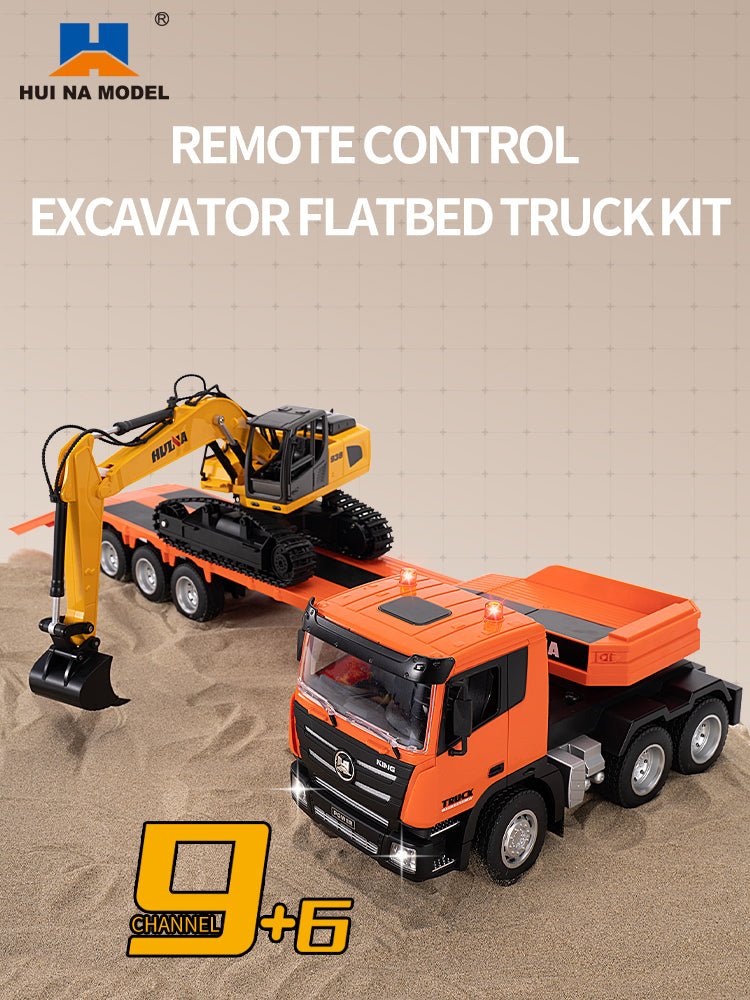 1:18 HUINA 1319 RC Tractor Truck Remote Control Excavator Flatbed Trailer 2.4G Radio Model Battery