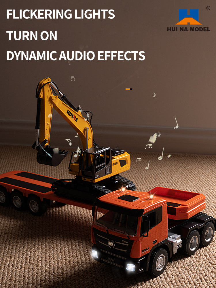 1:18 HUINA 1319 RC Tractor Truck Remote Control Excavator Flatbed Trailer 2.4G Radio Model Battery