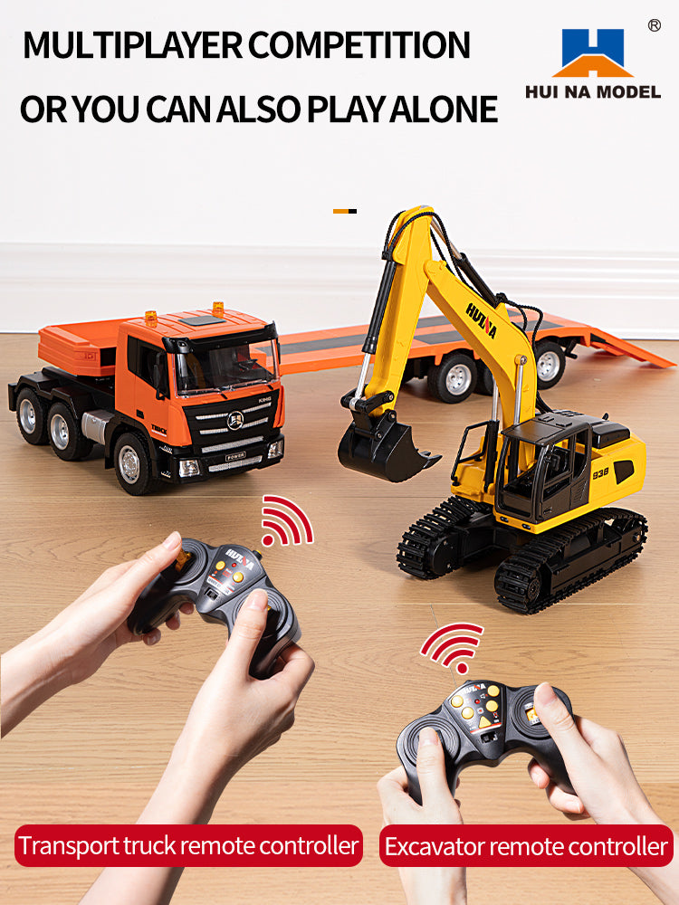 1:18 HUINA 1319 RC Tractor Truck Remote Control Excavator Flatbed Trailer 2.4G Radio Model Battery