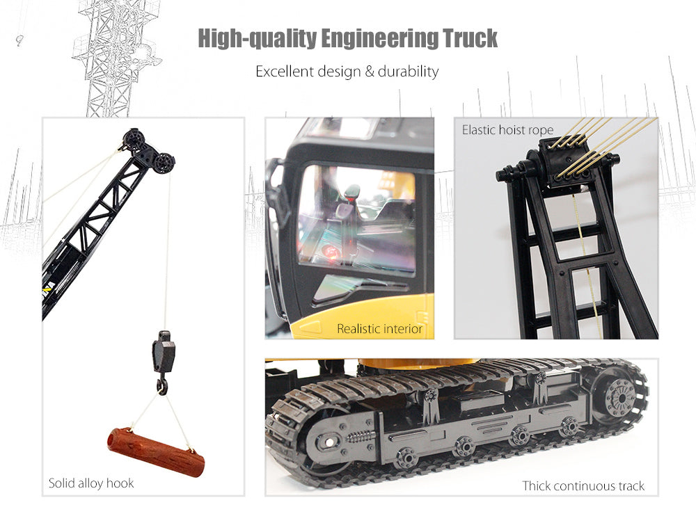 HUINA 572 15CH RC 1/14 Construction Crane Truck Tower Excavator Model Car 1572 Remote Control Toy