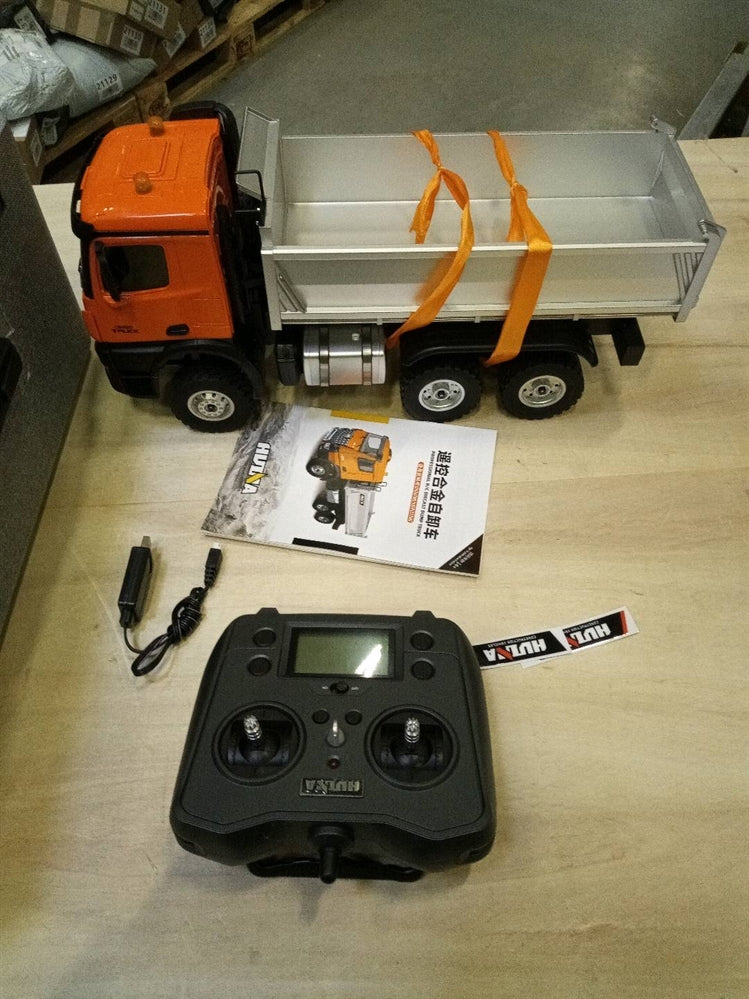 Second Hand Fast Free Shipping 2.4Ghz 1/14 HUINA 1598 Remote Control Dumper 6*6 Engineering Transport Vehicle Lifting Rod Tipper Car Light Sound Battery Toys