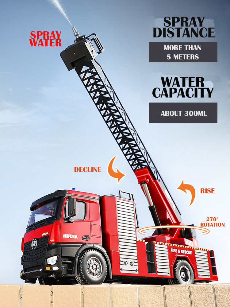 HUINA Toy 1/14 561 Sprayable Scaling Ladder Fire Truck 1561 RC Tractor 2.4G Remote Control Model Car