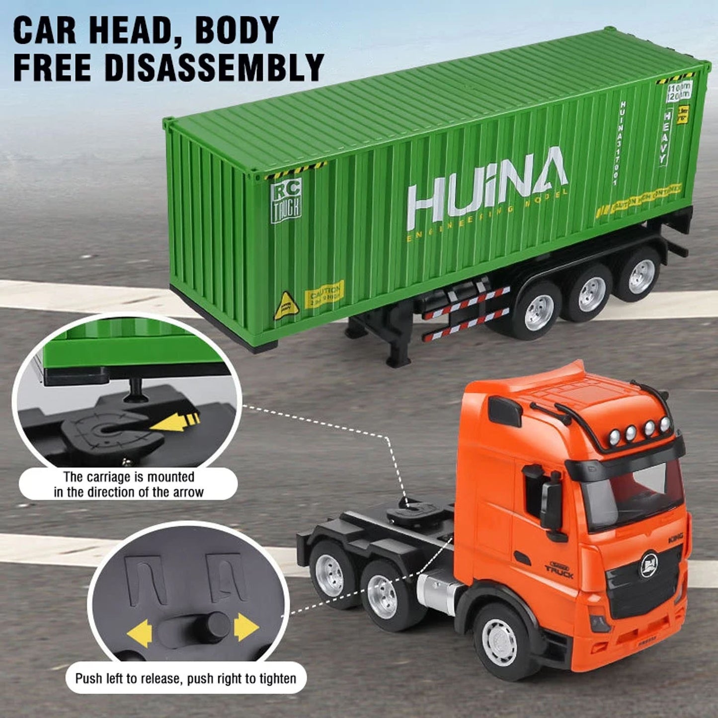 HUINA 1317 1/18 RC Tractor Car Container Trailer Truck 9CH Remote Control Cars Toys Model Gift