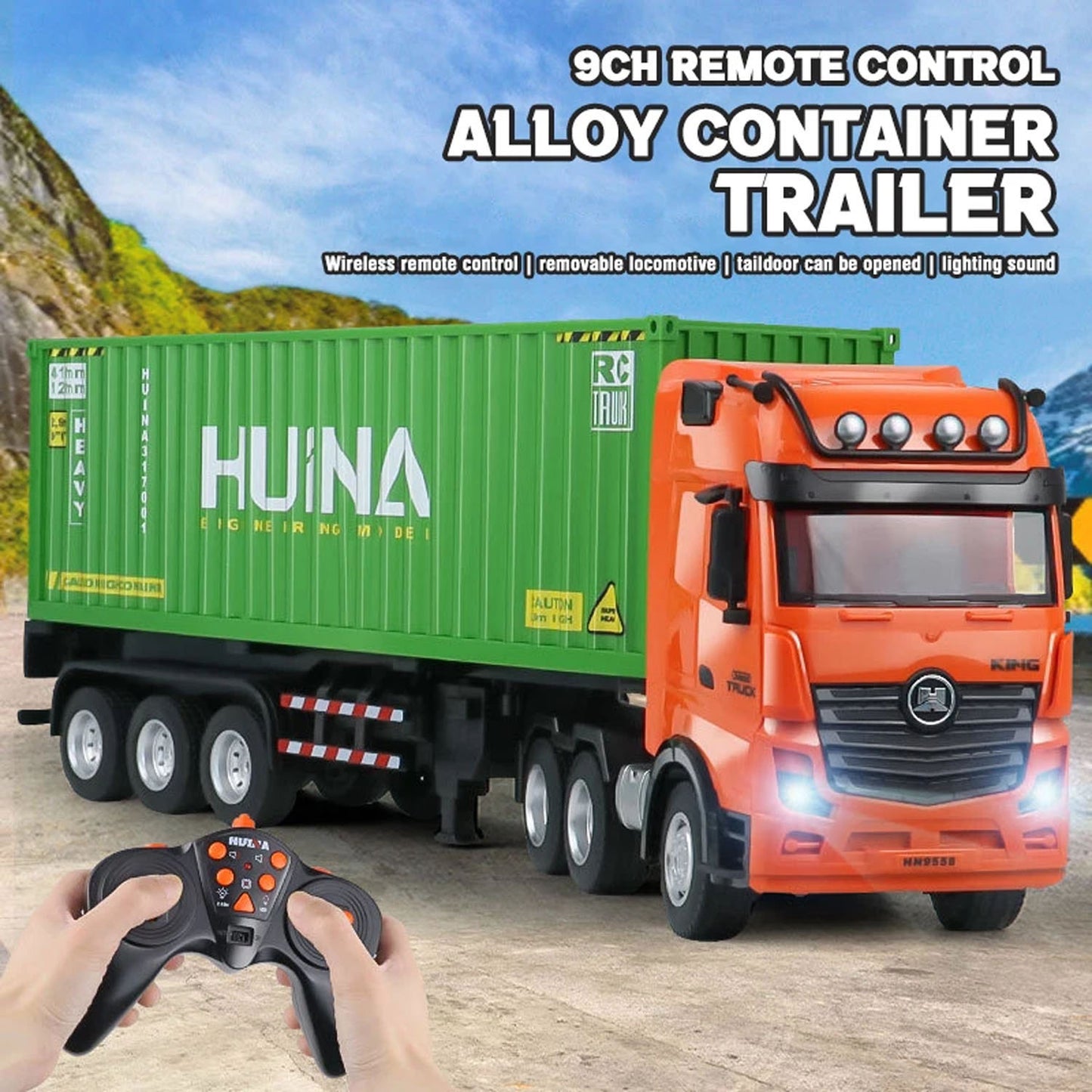HUINA 1317 1/18 RC Tractor Car Container Trailer Truck 9CH Remote Control Cars Toys Model Gift
