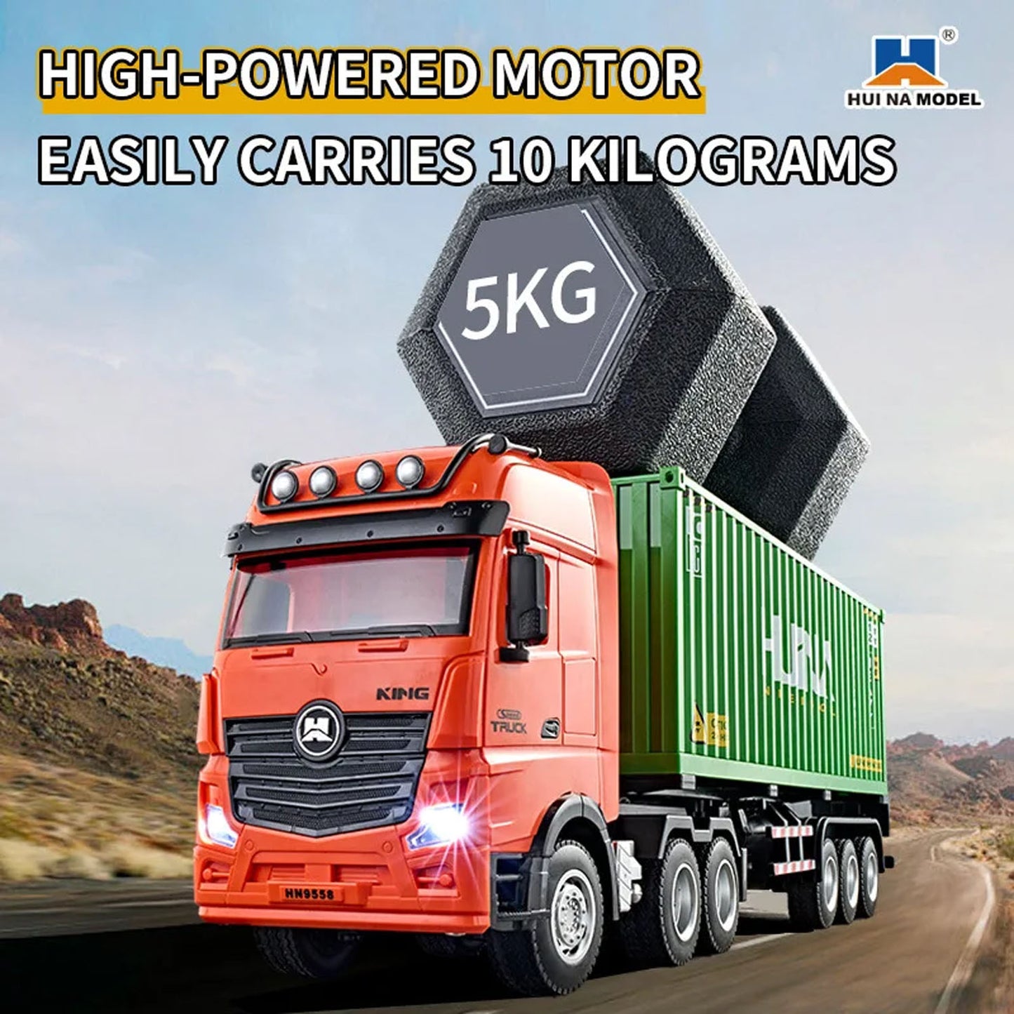 HUINA 1317 1/18 RC Tractor Car Container Trailer Truck 9CH Remote Control Cars Toys Model Gift