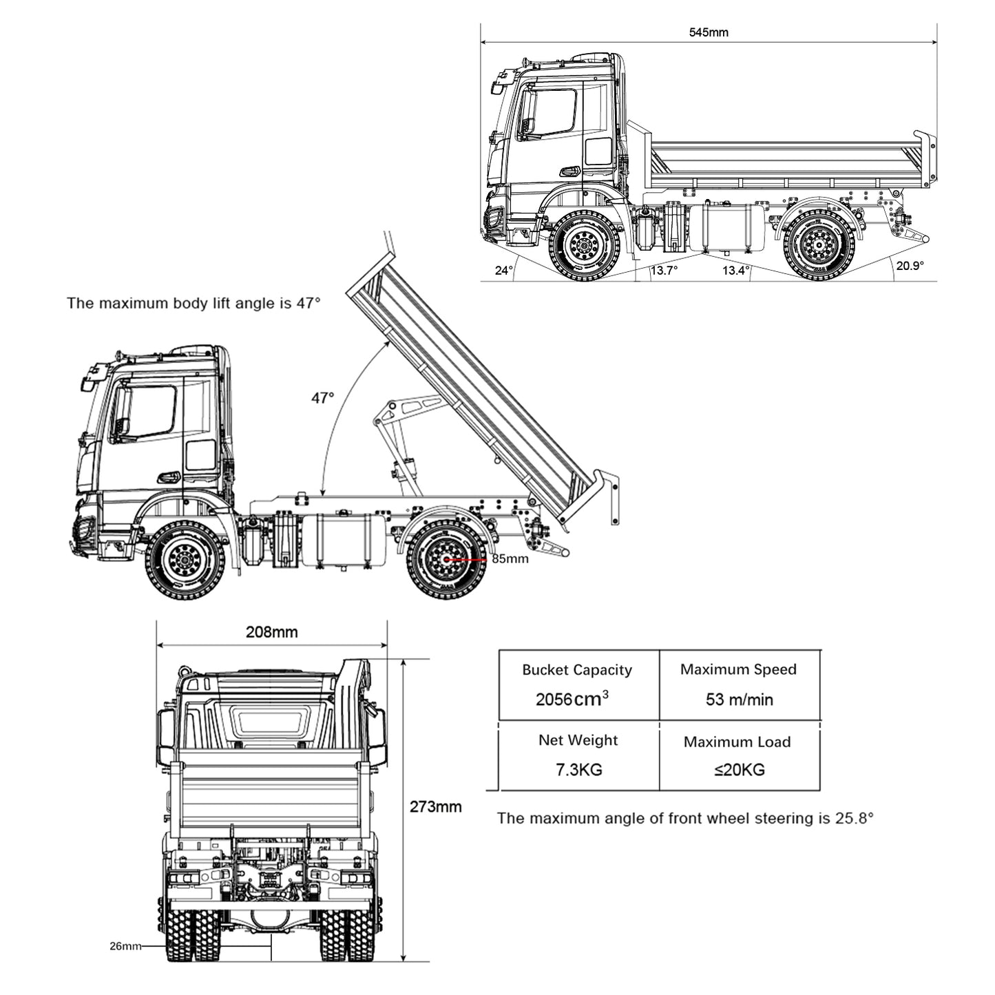 1/14 4WD Metal Hydraulic Car Kabolite RC Dumper Radio Controlled Tipper K3362 4x4 Sound Light System CNC Metal Bucket