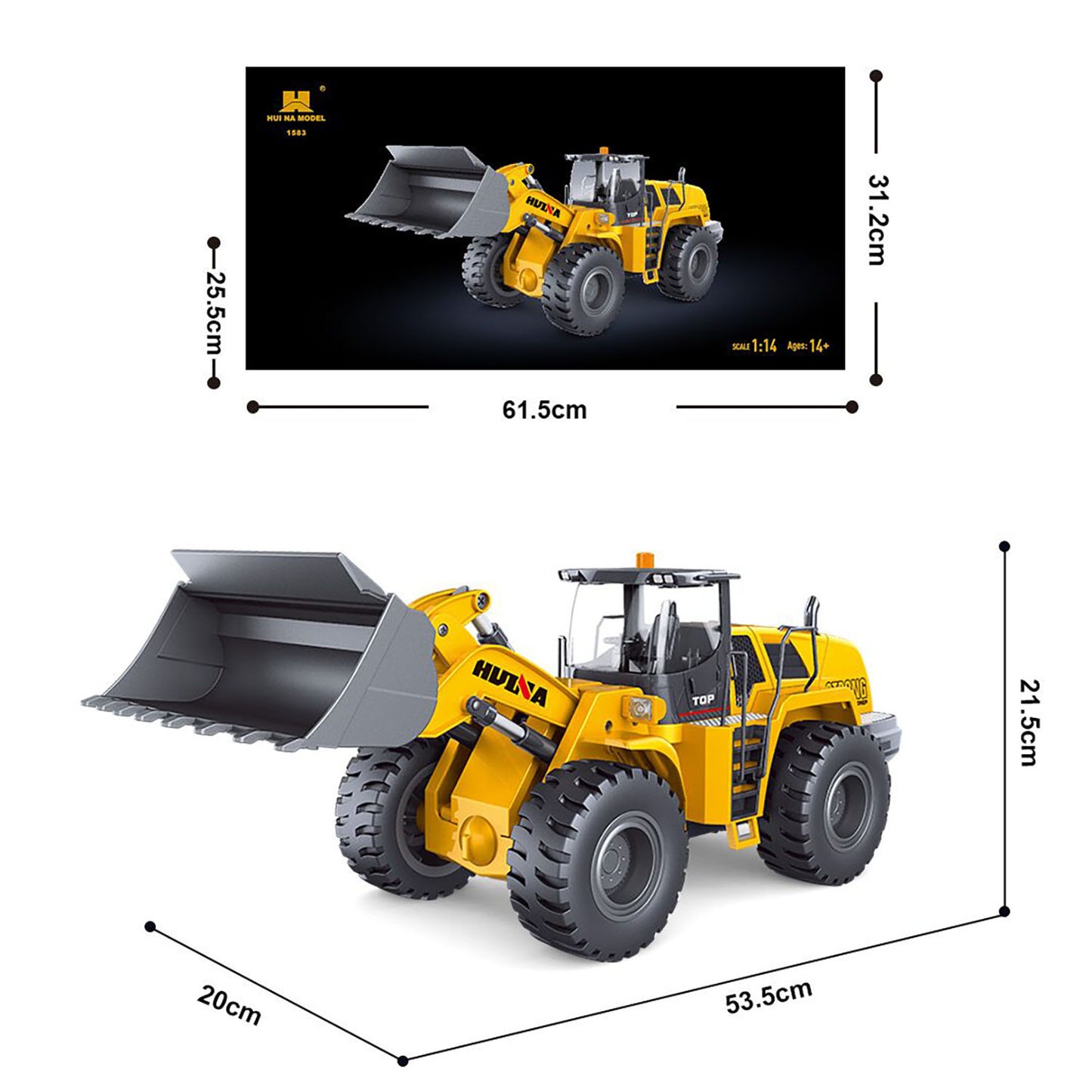 Fast Free Shipping for EU 1/14 HUINA Toys 2.4G 10CH Radio Controlled Loader 1583 Assembled Electric Lifting System Lights Sound RC Construction Vehicles