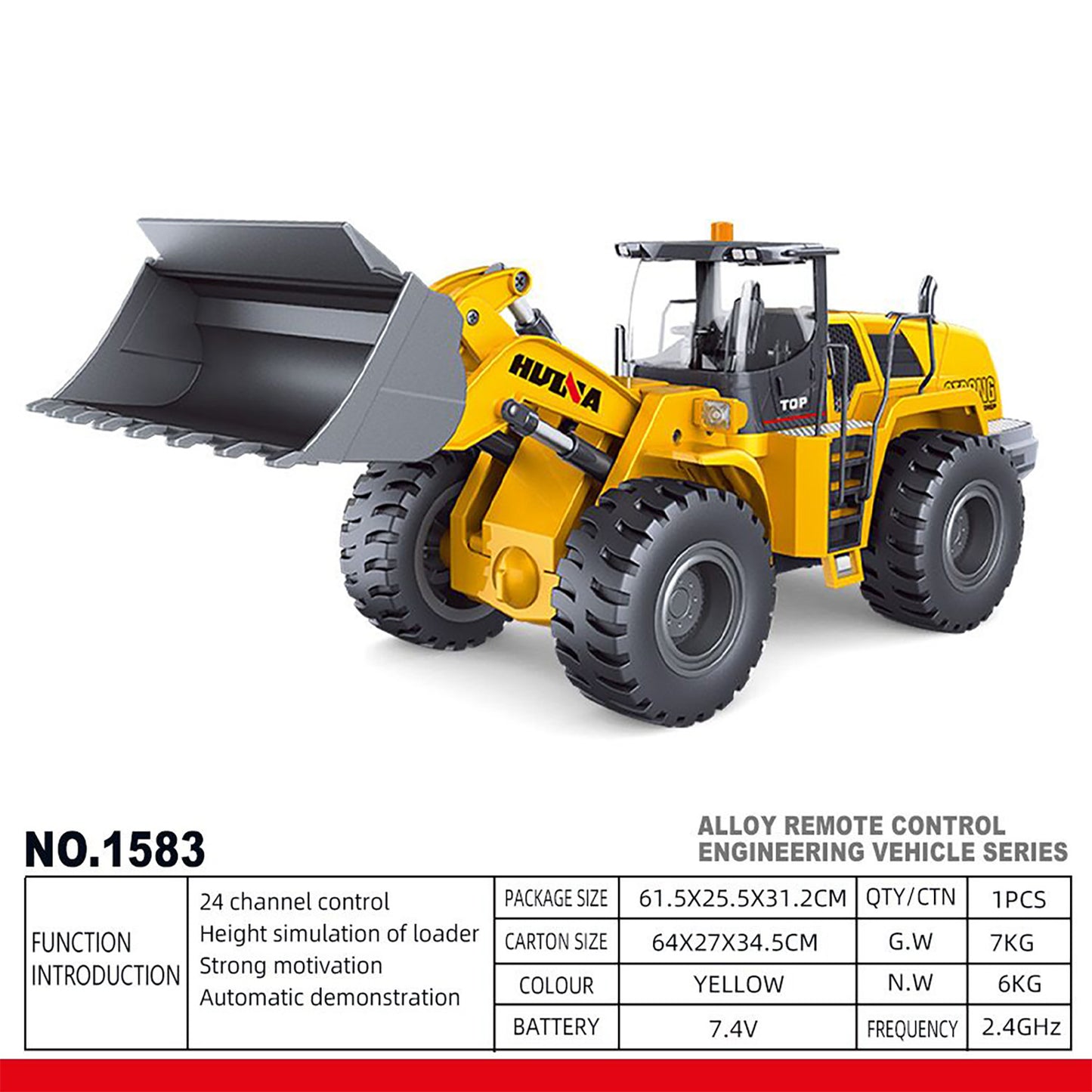 Fast Free Shipping for EU 1/14 HUINA Toys 2.4G 10CH Radio Controlled Loader 1583 Assembled Electric Lifting System Lights Sound RC Construction Vehicles