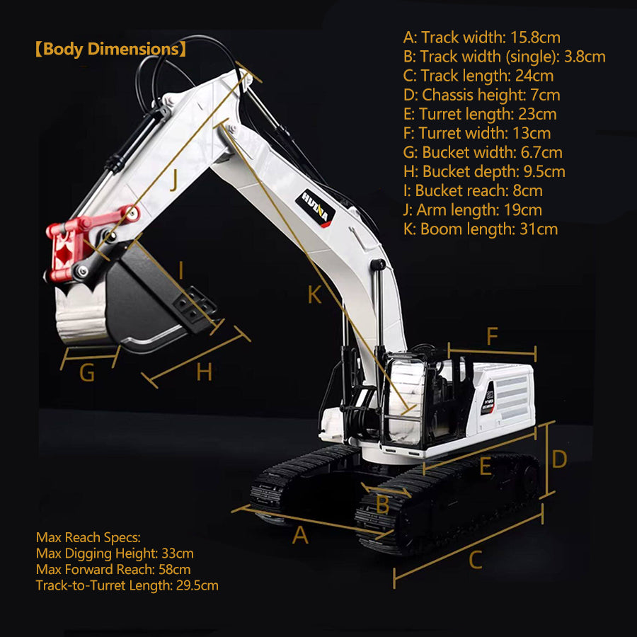HUINA 1/14 1594 Metal RC Excavator Model Bucket Drill Ball Wooden Claw Light Sound Battery&nbsp;Remote Control Vehicle
