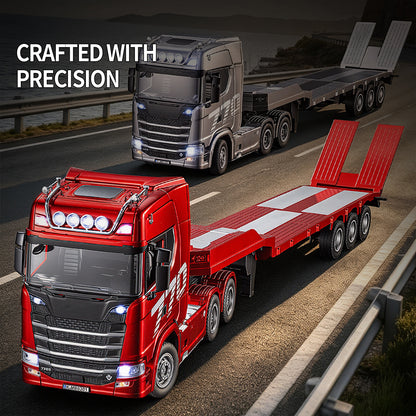 IN Stock HUINA RTR 1/24 Remote Control Tractor Truck 770S W/ Light Sound System Manual Support Legs Tail Board 3Axle Semi Flatbed Trailer
