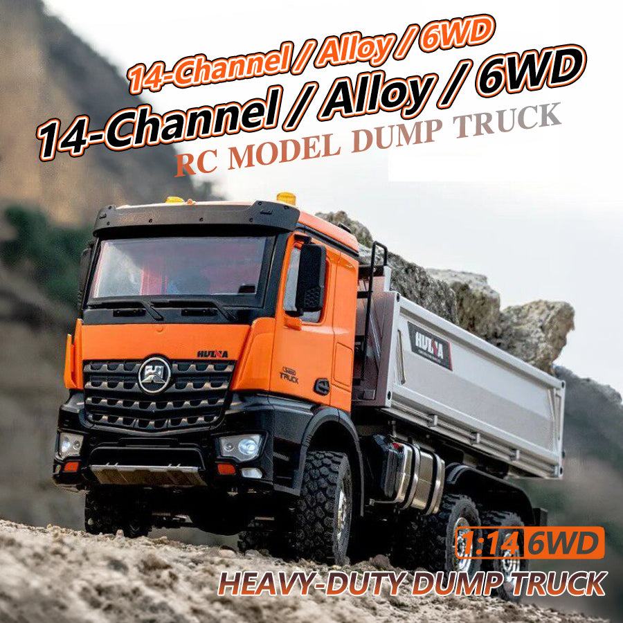 Limited-Time Sale US Stock HUINA 1598 1/14 Plastic RC Dump Truck with 3 Power Axles Differential Air Suspension Light Sound for Construction Vehicles Hobbyists
