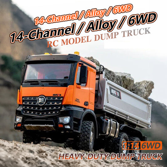 Limited-Time Sale US Stock HUINA 1598 1/14 Plastic RC Dump Truck with 3 Power Axles Differential Air Suspension Light Sound for Construction Vehicles Hobbyists