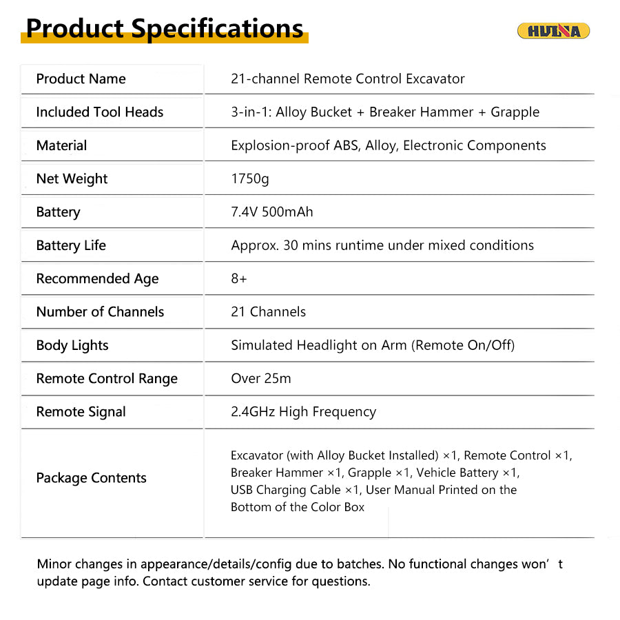 HUINA 1/14 1594 Metal RC Excavator Model Bucket Drill Ball Wooden Claw Light Sound Battery&nbsp;Remote Control Vehicle
