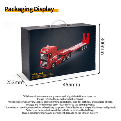 Pre-order HUINA RTR 1/24 Remote Control Tractor Truck 770S W/ Light Sound System Manual Support Legs Tail Board 3Axle Semi Flatbed Trailer