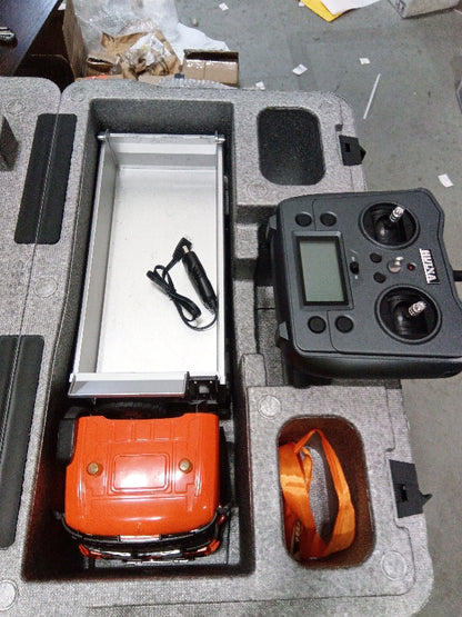 Fast Free Shipping Second Hand US Stock 1/14 HUINA 1598 2.4G Remote Control Dumper 6X6 Engineering Transport Vehicle Lifting Rod Tipper Car Light Sound Battery Toys