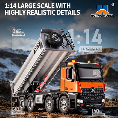 Pre-order HUINA 1/14 Metal Remote Control Dump Truck 1536-1 8X8 Electric Lifting RC Tipper Finished Model RTR Light Sound Effects Battery