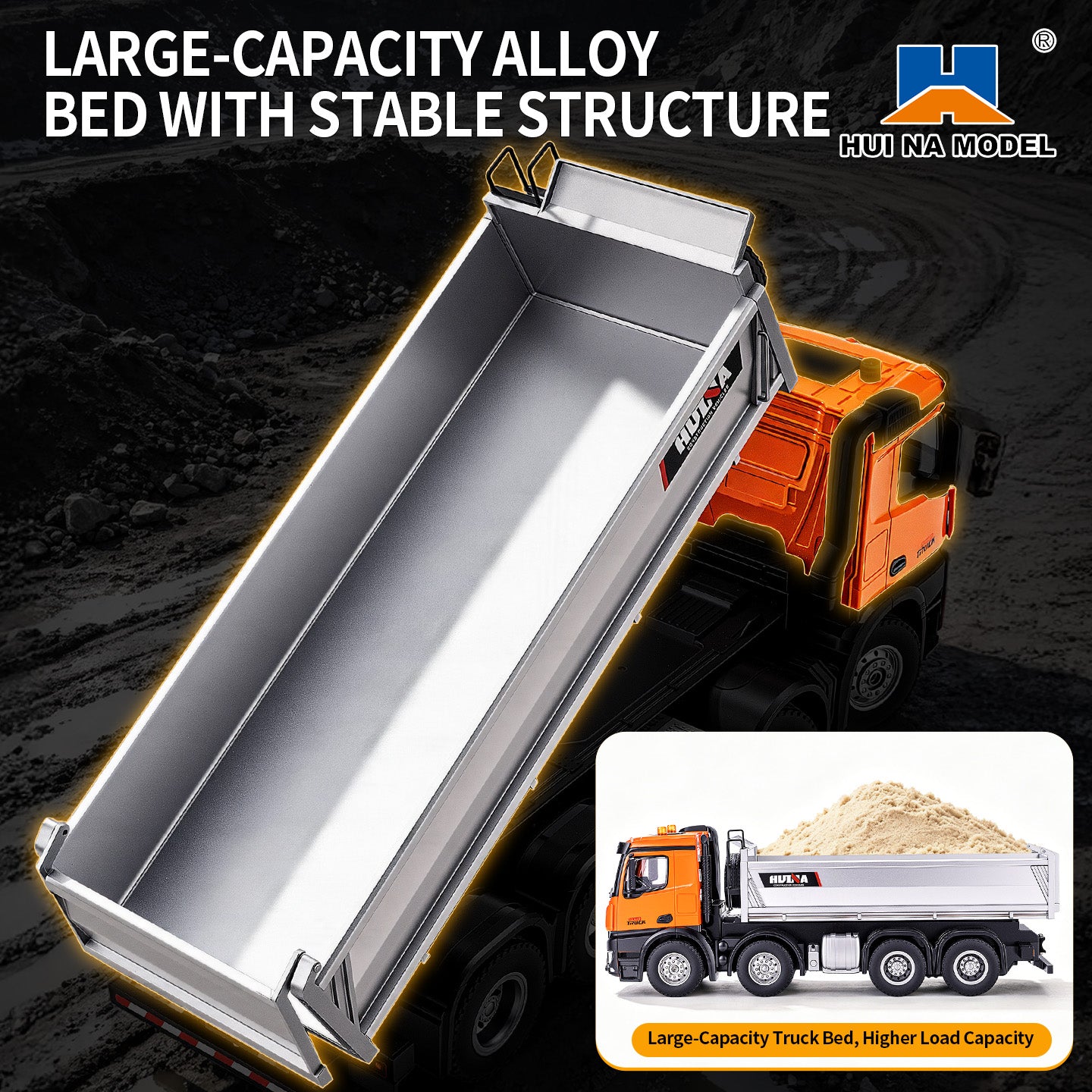 Pre-order HUINA 1/14 Metal Remote Control Dump Truck 1536-1 8X8 Electric Lifting RC Tipper Finished Model RTR Light Sound Effects Battery
