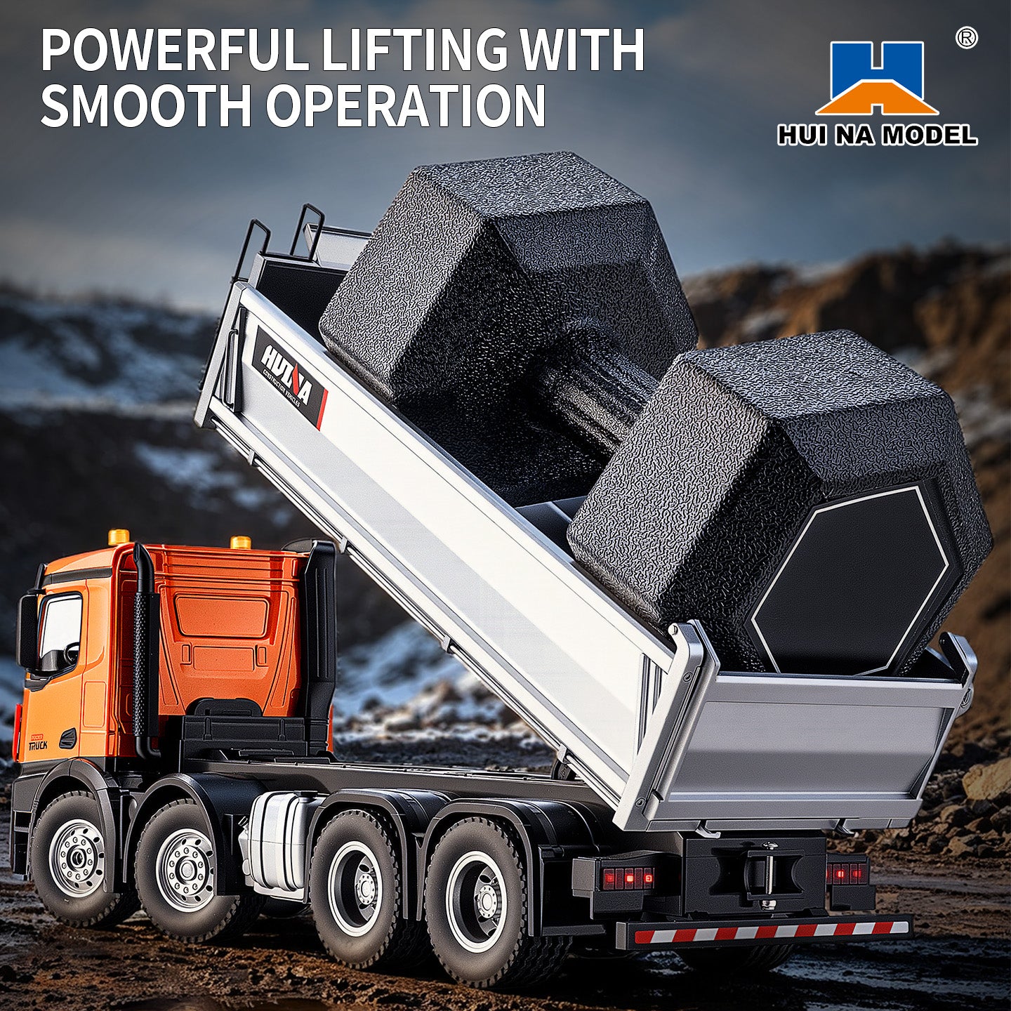 Pre-order HUINA 1/14 Metal Remote Control Dump Truck 1536-1 8X8 Electric Lifting RC Tipper Finished Model RTR Light Sound Effects Battery