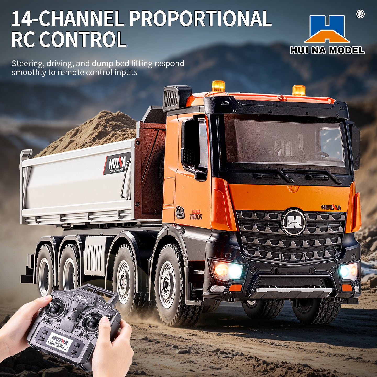 Pre-order HUINA 1/14 Metal Remote Control Dump Truck 1536-1 8X8 Electric Lifting RC Tipper Finished Model RTR Light Sound Effects Battery