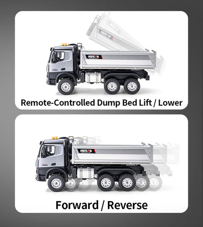 Pre-order HUINA 1598PRO 1/14 Metal Remote Control Dump Truck 6X6 Engineering Vehicle Electric RC Tipper Model Light Sound System Battery