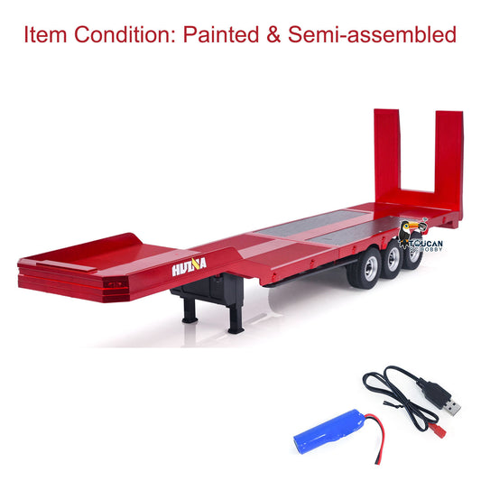 3 Axles Plastic Semi Trailer Flatbed 1502 for 1/18 Remote Control Tractor Truck HUINA 1501 RC Lorry Car Model Upgrade Parts