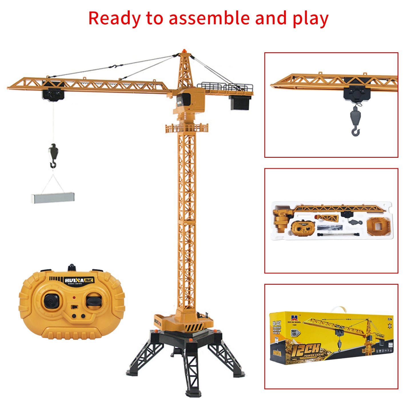 US Stock HUINA Toys 1/14 585 12CH RC Lifting Tower Crane 2.4G Radio System 7.4V Battery Lights USB Charging Cable Unassembled Model