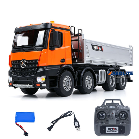 IN Stock HUINA 1536-1 1/14 8X8 Metal Remote Control Dump Truck Electric Lifting with Light Sound System for RC Tipper Hobbyists