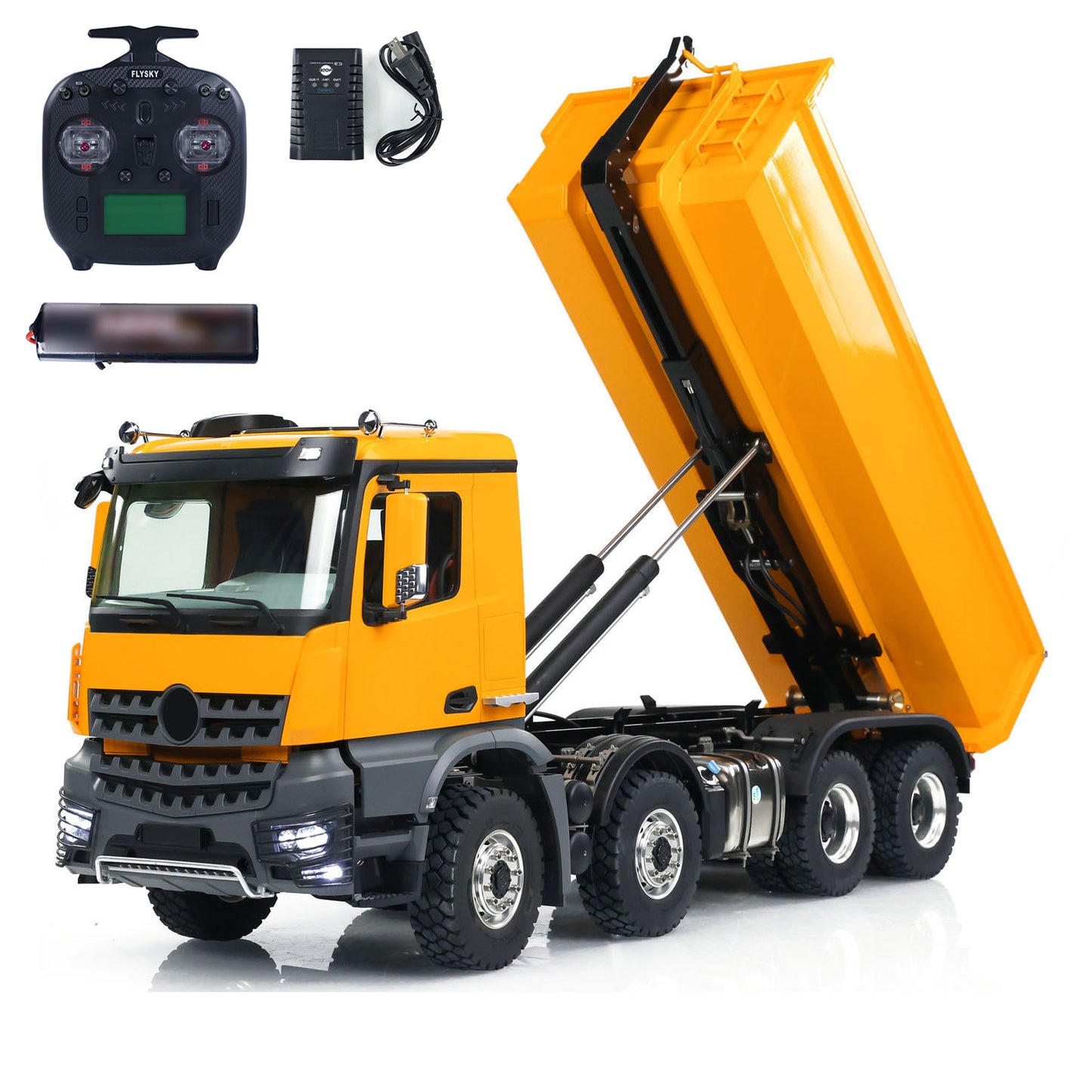 Kabolite K3365 K3366 1/14 8X8 RC Hydraulic Roll On Off Dumper Truck with FlySky FS ST8 Remote Controller 2 Speed Transmission Sound Light System
