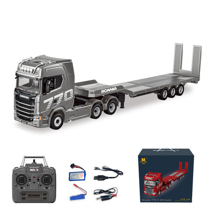 770S 1/18 Remote Control Tractor Truck 770S Electric Support Legs Tail Board 3Axle Plastic Semi Flatbed Trailer RTR Light System