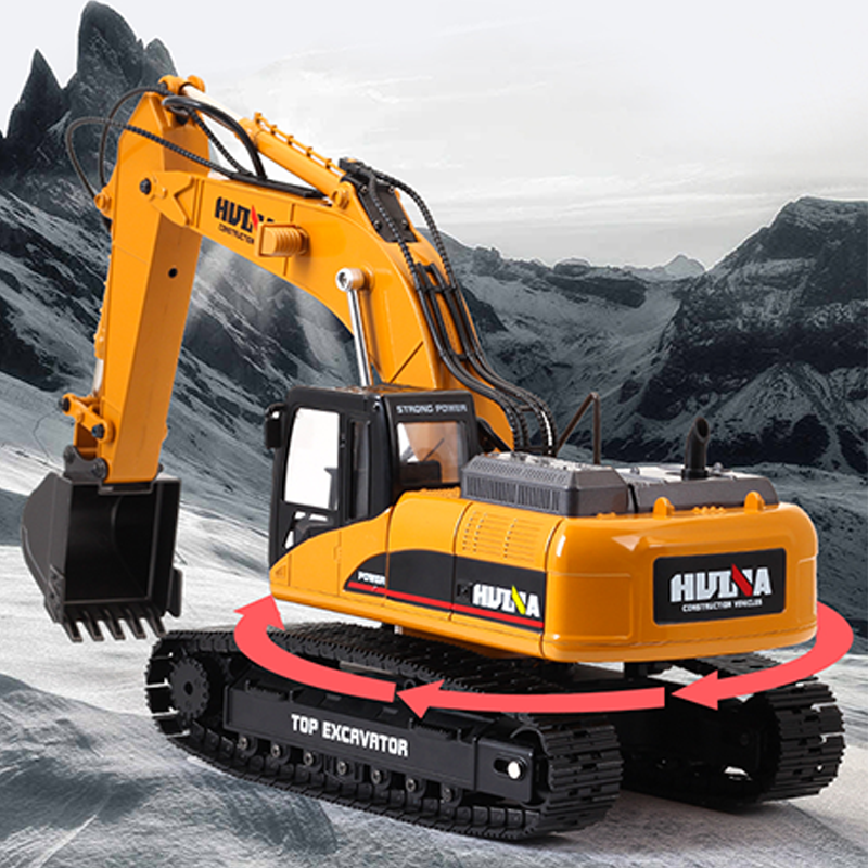 HUINA 580 2.4G 1/14 Toys RC Metal Excavator Truck Model Smoke Battery Radio Timber Grab Drill