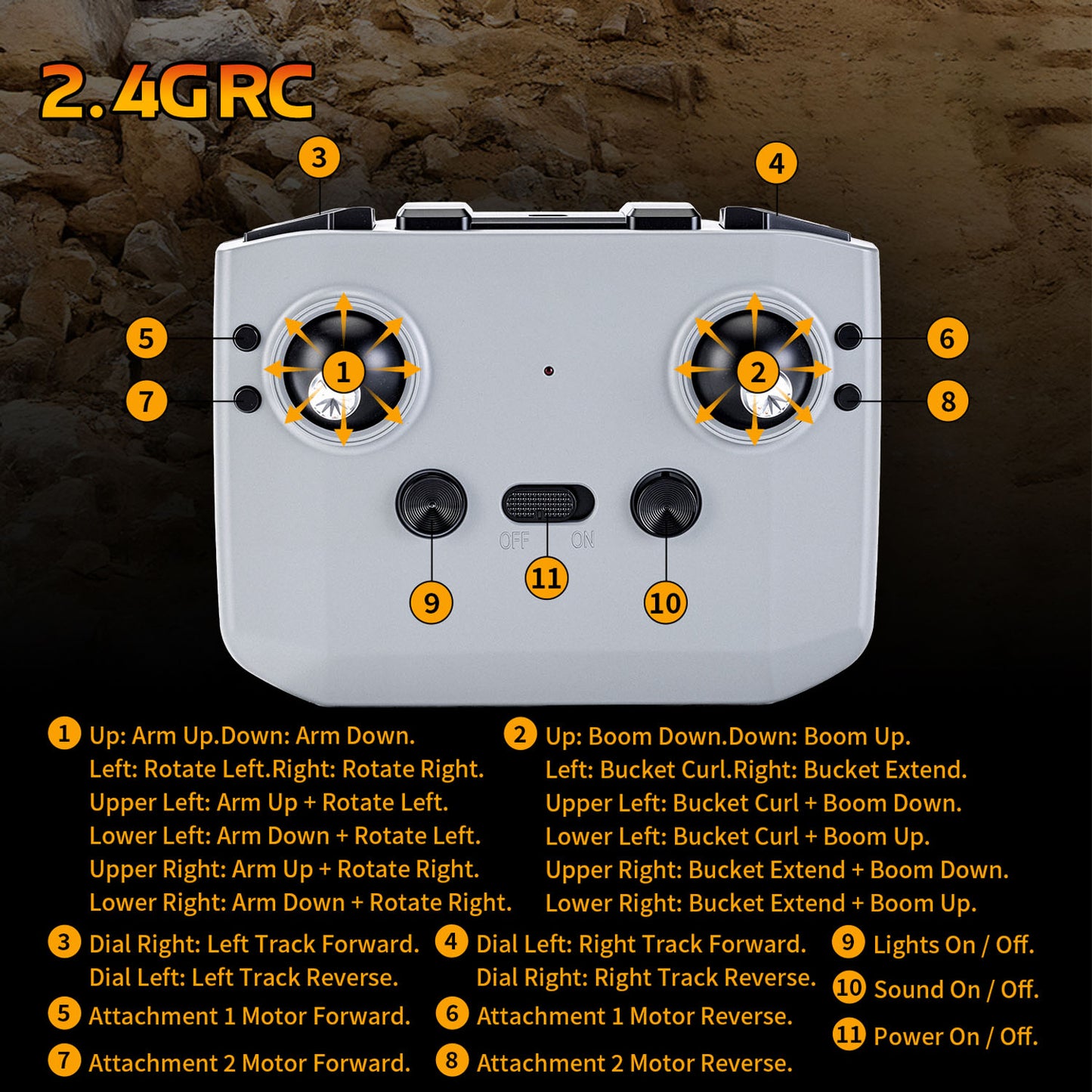 Pre-order HUINA 1/24 Electric RC Excavator XC1523 Remote Control Digger RTR 360 Degree Rotation Finished Model Metal Bucket Light Sound