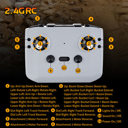 Pre-order HUINA 1/24 Electric RC Excavator XC1523 Remote Control Digger RTR 360 Degree Rotation Finished Model Metal Bucket Light Sound