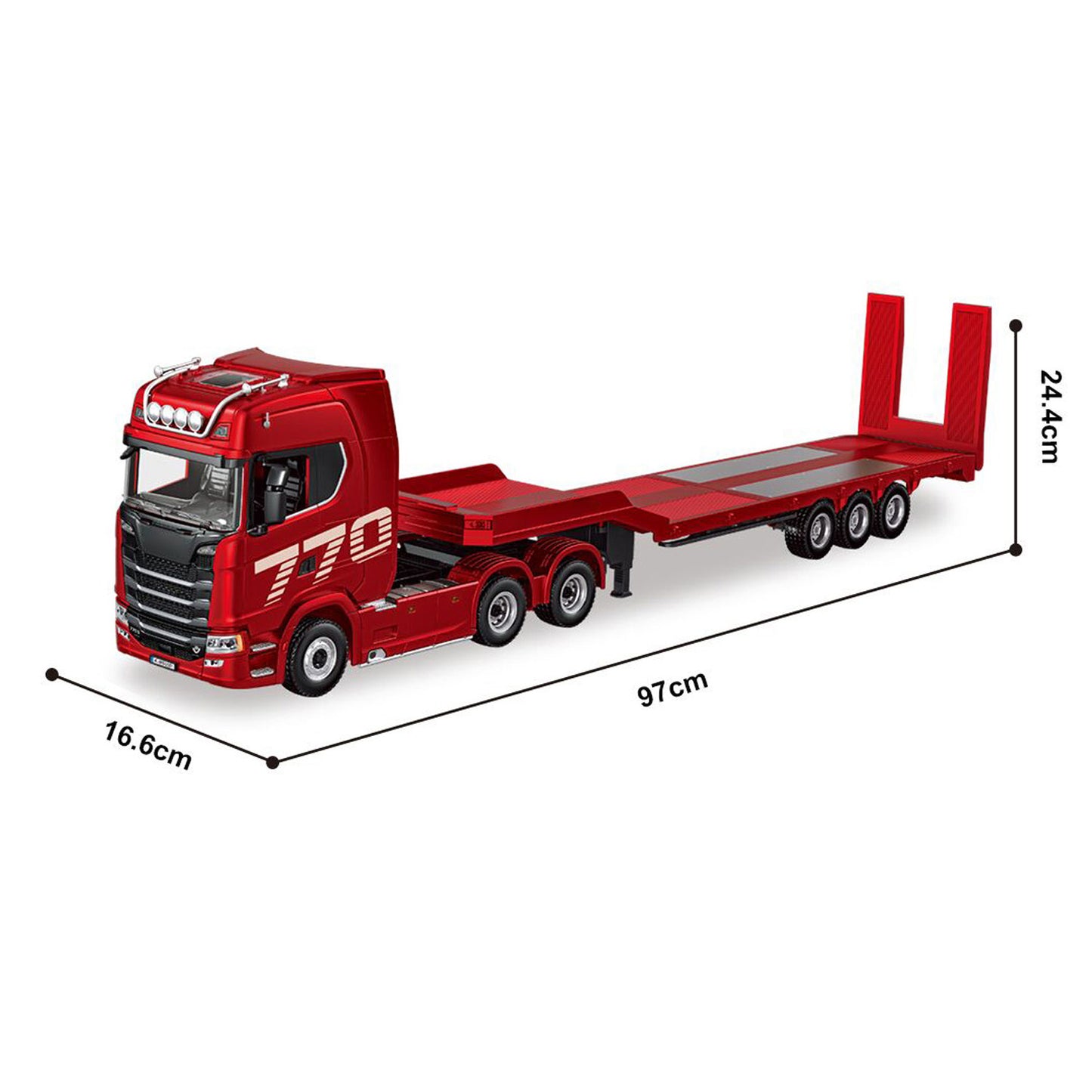 770S 1/18 Remote Control Tractor Truck 770S Electric Support Legs Tail Board 3Axle Plastic Semi Flatbed Trailer RTR Light System