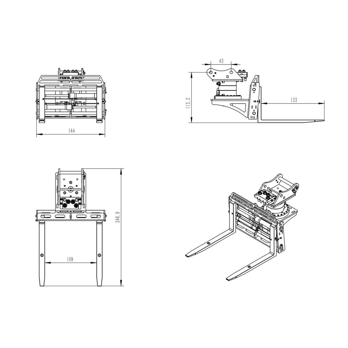 Kabolite Metal Hydraulic Fork Attachment Replacement Spare Part for 1/14 K970 100S RC Excavator