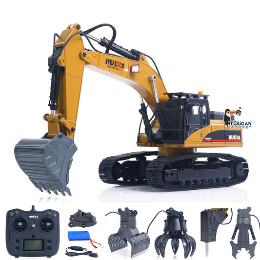 New Upgrade HUINA 1/14 Metal Excavator Model Engineering Vehicle 580 Electric Ball Grabber 360 Rotating Shear Claw Sound Lights