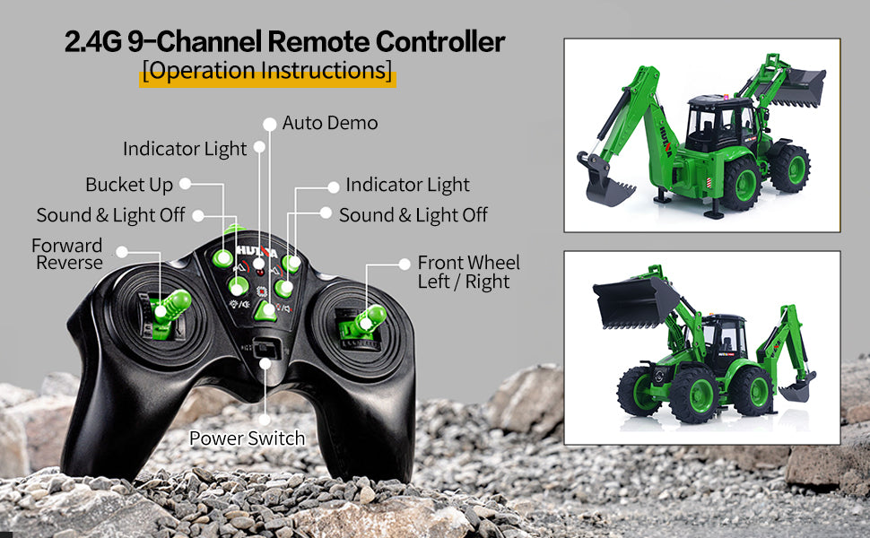 HUINA 1/14 1579 Remote Control Backhoe Excavator 2.4G 9CH RC Loader Model Toys RC Construction Vehicles